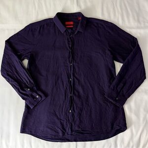 HUGO Hugo Boss Slim Fit Dark Purple Patterned Long Sleeve Button Down Shirt
